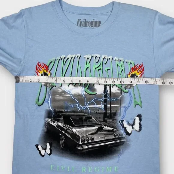 Civil Regime T Shirt Mens Small Civil Cruise Blue Lowrider Graphic Flame Hip Hop - Picture 11 of 12